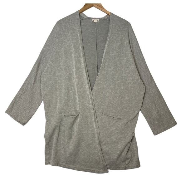 DONNI Anthropologie Gray Rib Knit Cotton Kimono Open Cardigan Robe Loungewear - Picture 1 of 5